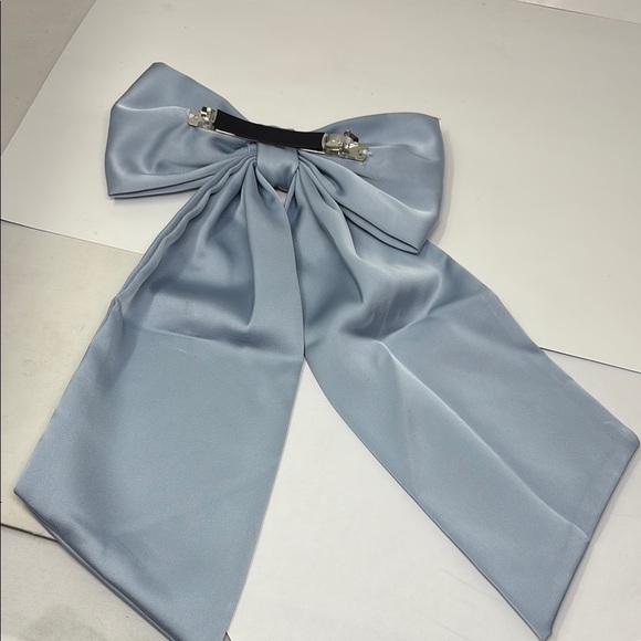 Powder Blue Satin Hair Bow Accessory - Picture 4 of 6